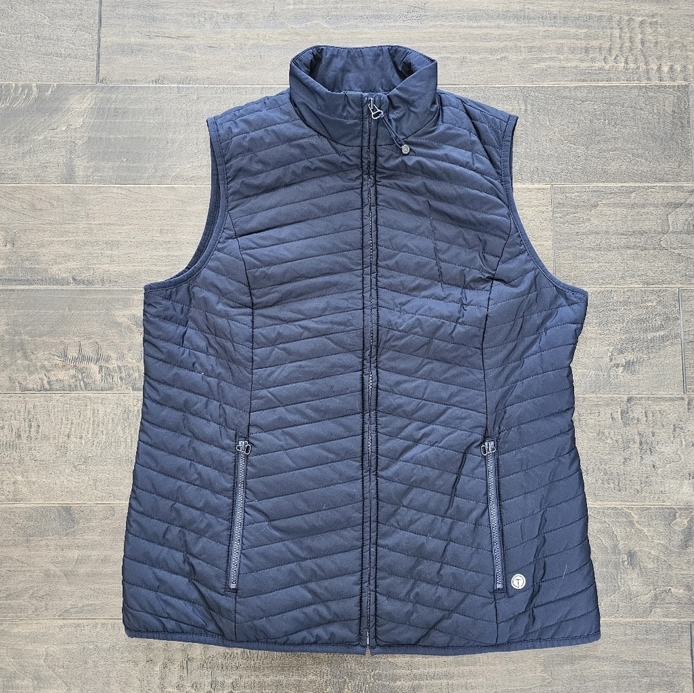 Talbots Quilted Full Zip Navy Vest Sz Large Petitite